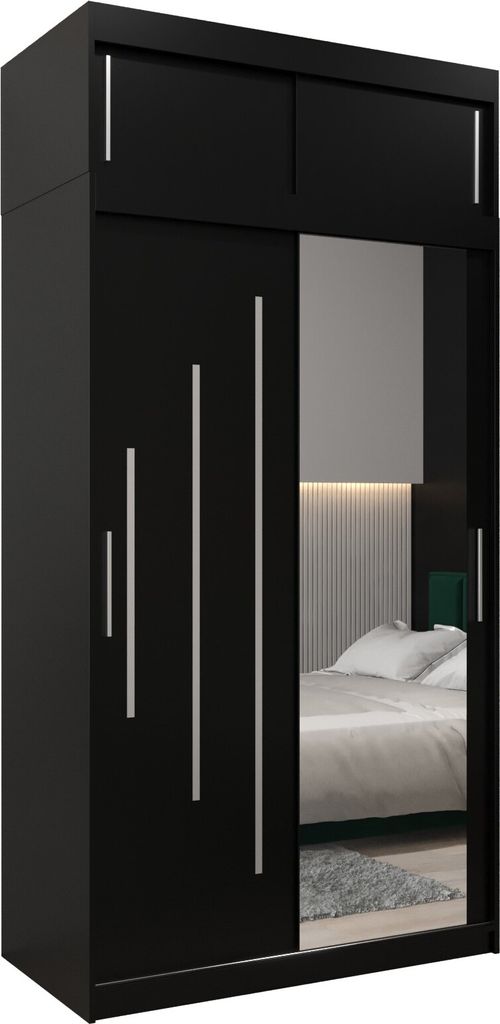 Kleiderschrank, Schiebetürenschrank Schlafzimmer, Schrank mit Spiegel YORK 2 120 mit Aufsatz, Höhe 240 cm