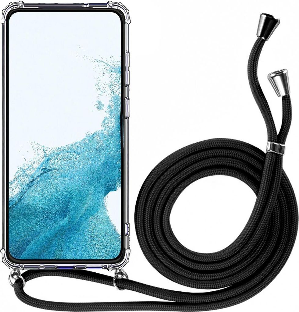 Conie Schutzhülle mit Handykette für Huawei P40 Pro Silikon Band Case Schnur Cover TPU Hülle in Transparent / Silber / Schwarz