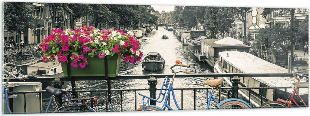 Bilder auf glas - Einteilig - Amsterdam Fahrräder Brücke - 160x50cm - Glasbilder - Wandbilder - Bilder - Wanddekoration aus Glas - Glas Bilder - ...