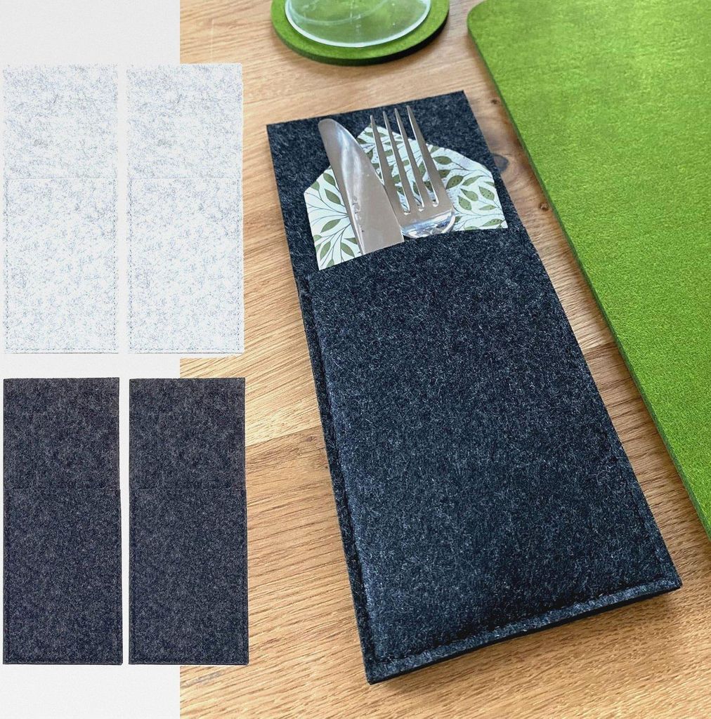 Tischdeko Filz Bestecktasche abwaschbar Tischdekoration Besteckhalter 10x25 Typ846 Anthrazit 2er Pack