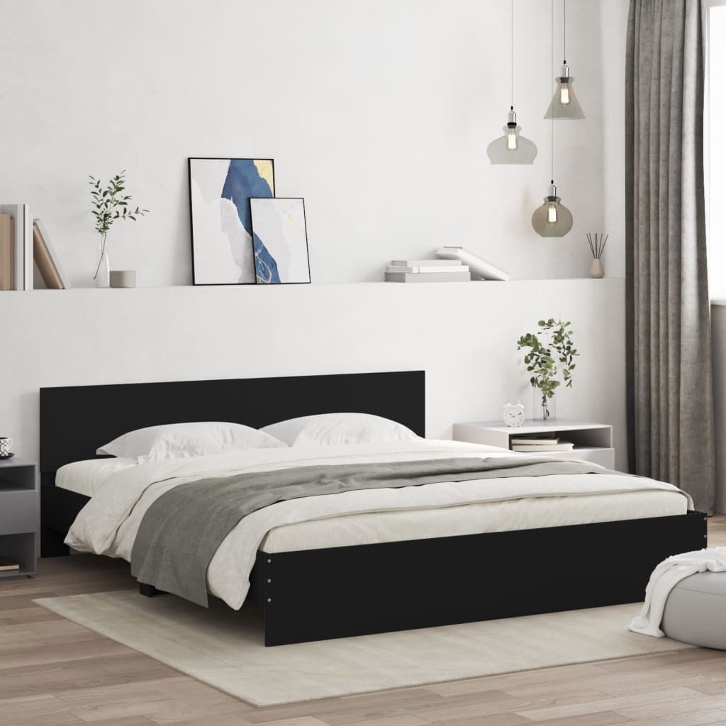 Design Bettgestell mit Kopfteil Schwarz 200x200 cm, Klassische Betten 2024 Neu