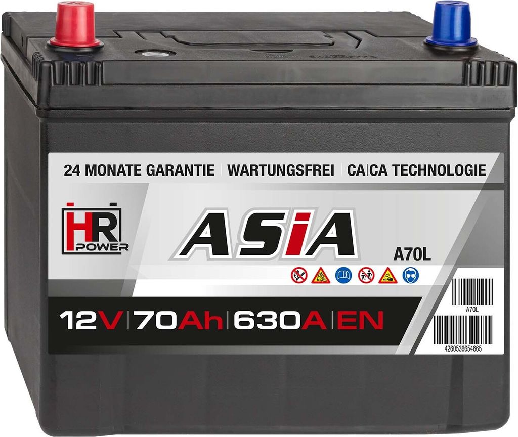 A car battery with branding and specifications visible.