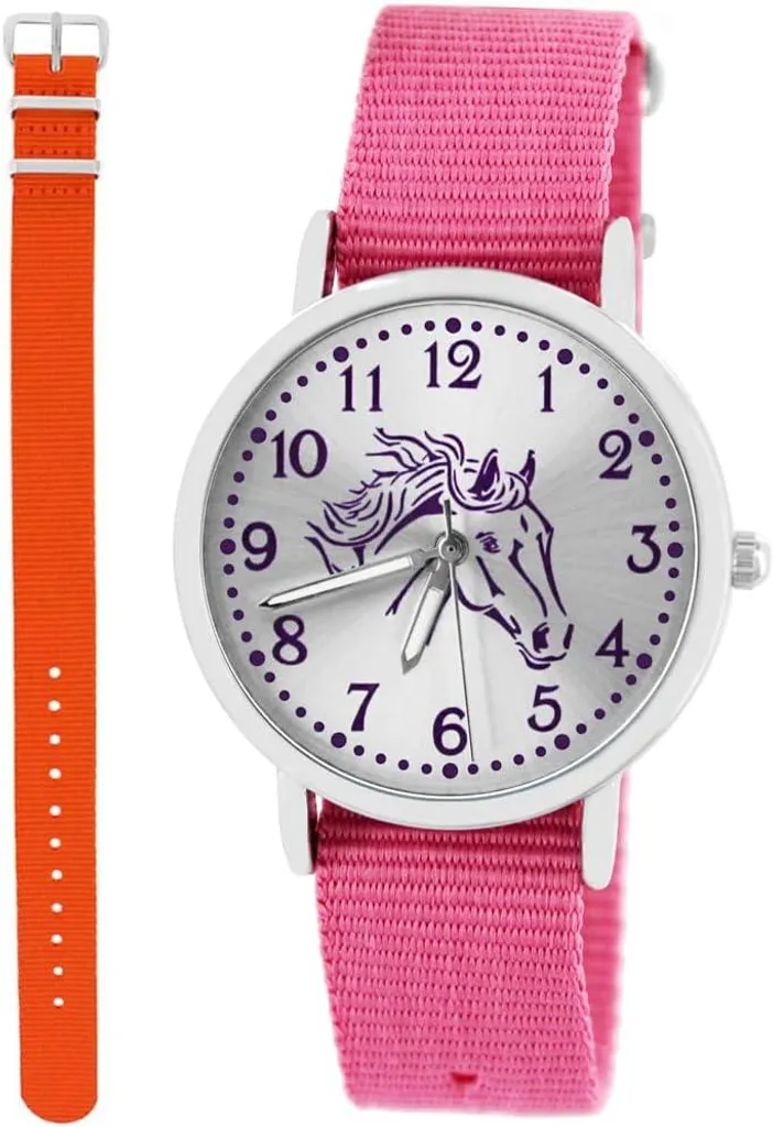 Orologio per Bambina Motivo Cavallo - Set Regalo Rosa con Bracciale