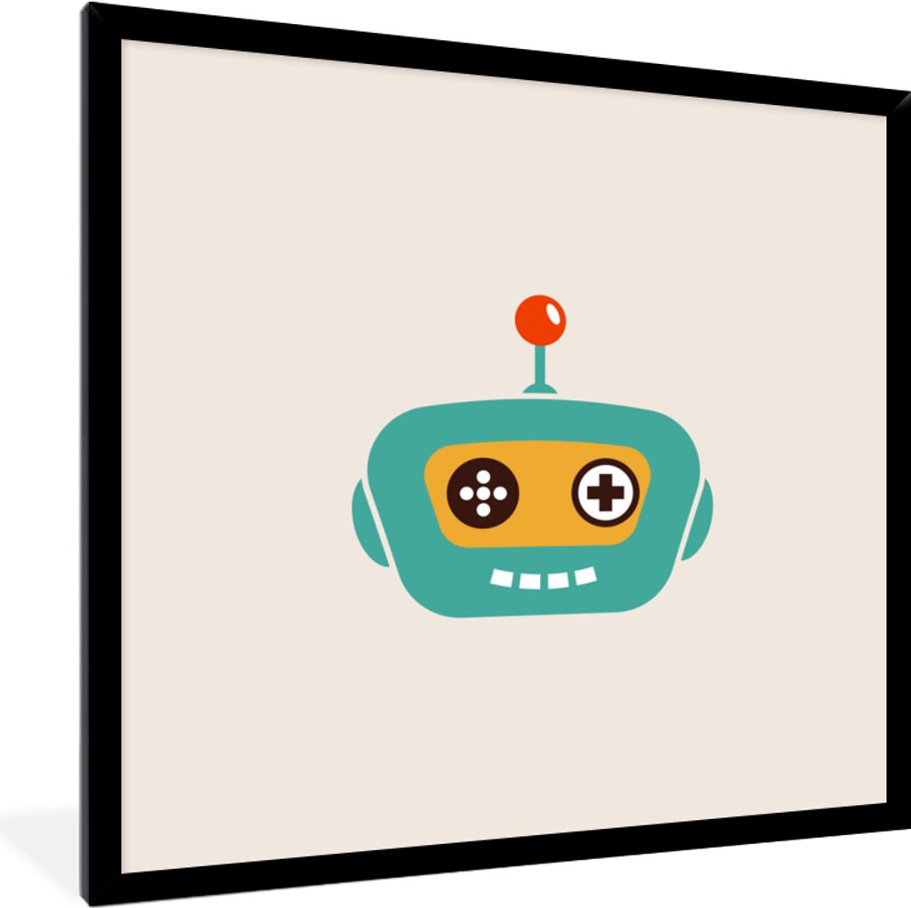 MuchoWow Gerahmtes Poster Roboter - Gesicht - Antenne - Technik - Junge - Kind 40x40 cm - Poster mit Schwarzem Bilderrahmen Wandposter Rahmen Fot...