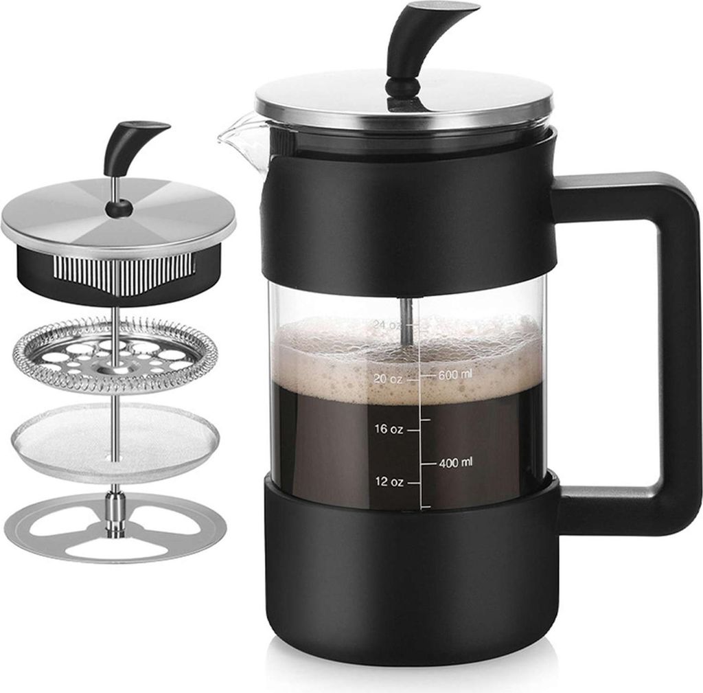 Zimilo French Press Kaffeebereiter, 304 Edelstahl, Hochborosilikatglas, PP Griff, Feines Filtersieb, Leicht zu reinigen, 800ml, Handpresskanne