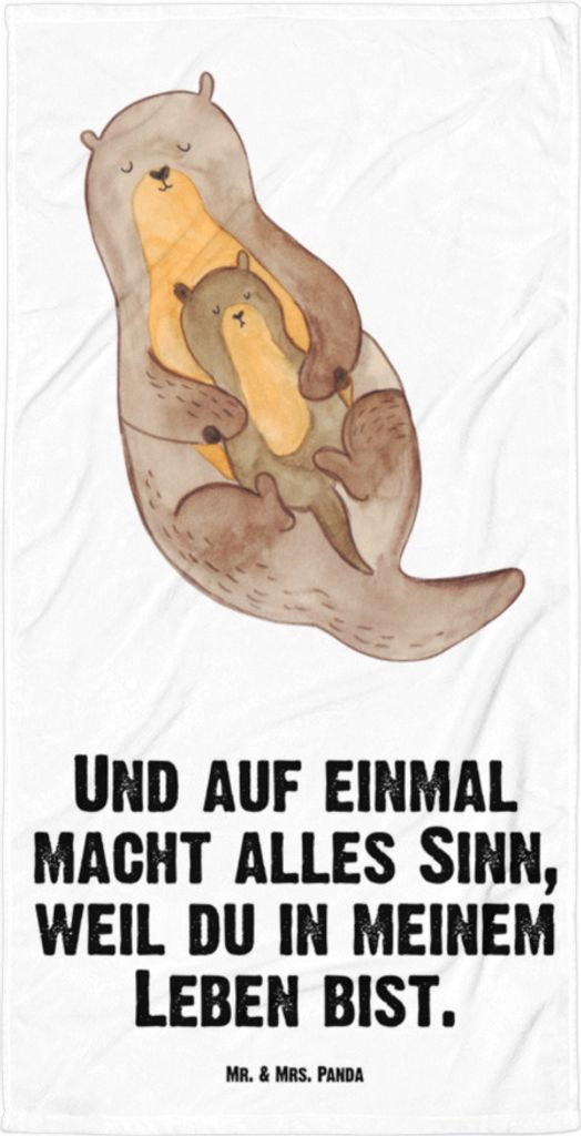 Mr. & Mrs. Panda XL Badehandtuch Otter Kind - Weiß - Geschenk, Duschtuch, Duschhandtuch, Mama, Baby, Mutter, Geburt, Familie, Strandtuch, Großes,...