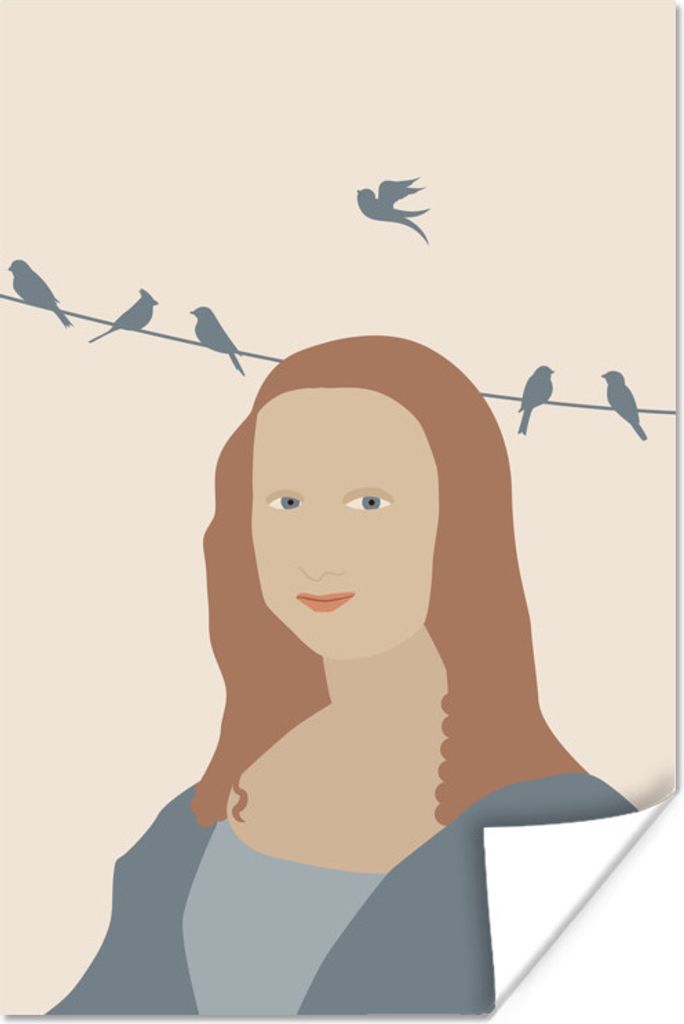 MuchoWow Poster Pastell - Mona Lisa - Vögel 80x120 cm - Papierdruck