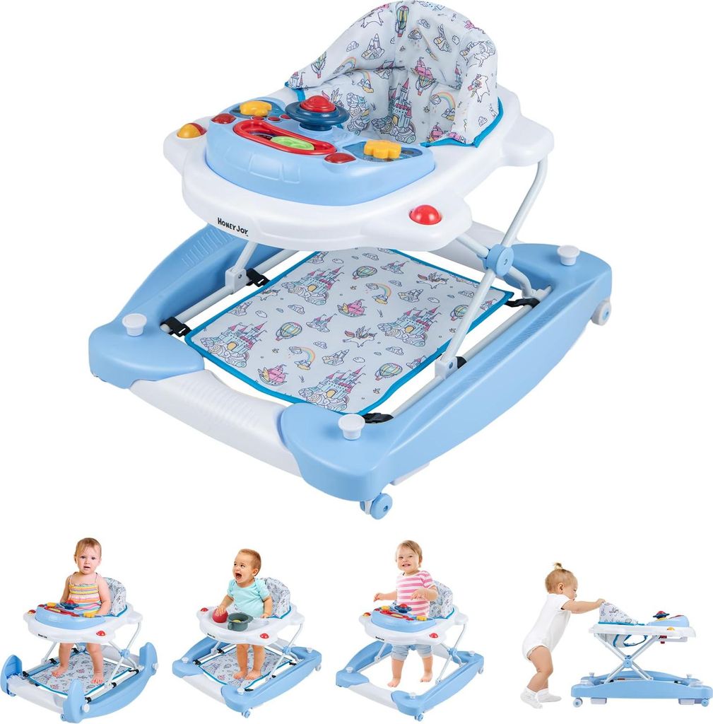 GOPLUS 6 in 1 Lauflernwagen, Lauflernhilfe faltbar mit Fußkissen, Lichtern, Musik, Spielzeug & 3 verstellbare Höhen, Baby Walker für Baby ab 6 M...