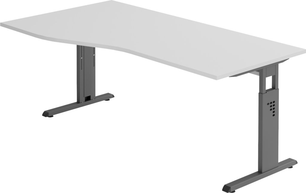 bümö Schreibtisch Serie-O - Gestell: Graphit, Nachbildung: Grau, Größe: 180 x 100 cm