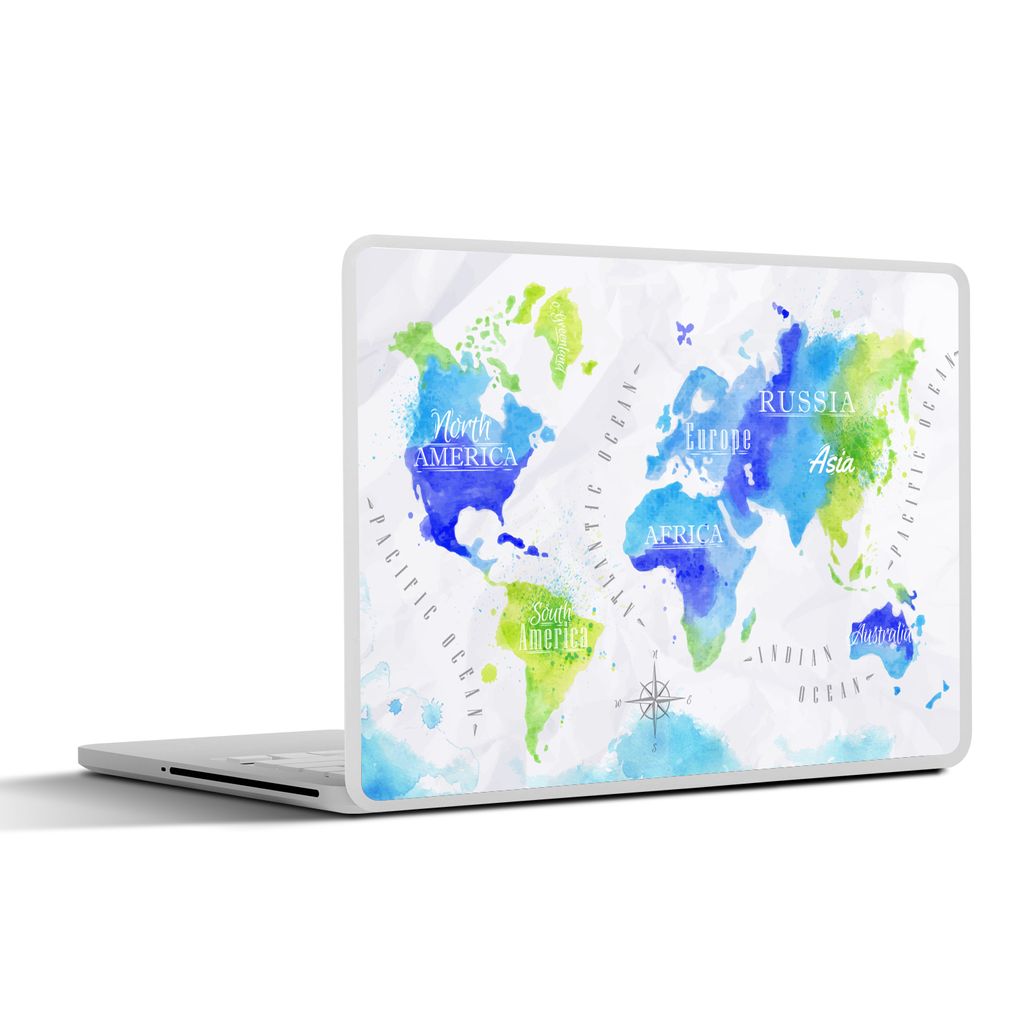 MuchoWow Laptop Aufkleber Sticker Cover Weltkarte - Aquarell - Grün - Blau 30x21 cm - Sticker für Laptop - Selbstklebend
