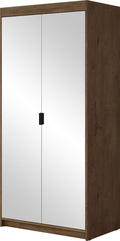 MIRJAN24 Kleiderschrank Elena 2D3S mit Frontspiegel, Drehtürenschrank, Garderobe mit zwei Drehtüren und drei Schubladen, Kleiderstange (Farbe: Le...