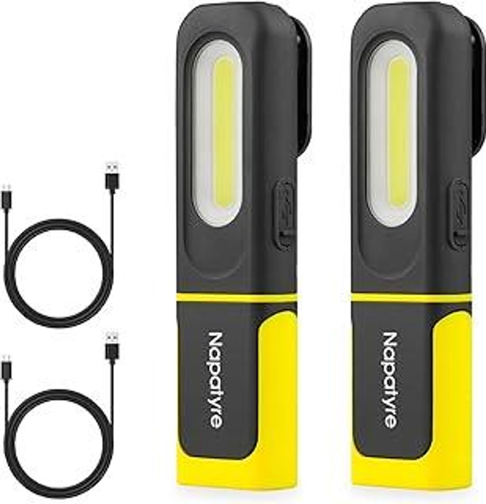 Napatyre Arbeitsleuchte LED Akku, 800LM Werkstattlampe mit Haken und Magnetfuß, 360° Drehbare 3 Lichtmodi Taschenlampe Werkstatt Handlampe für A...