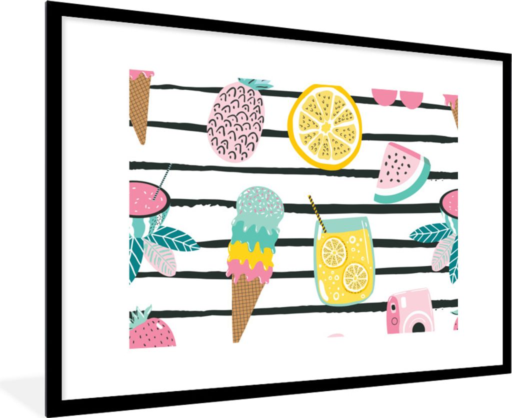 MuchoWow Gerahmtes Poster Sommer - Elemente - Streifen 90x60 cm - Poster mit Schwarzem Bilderrahmen Wandposter Rahmen Foto Bilder - Wanddekoratio...