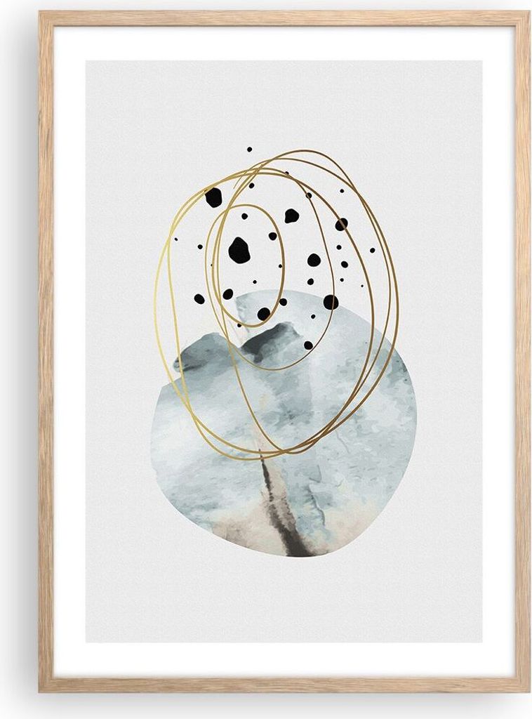 Gerahmtes Poster - Rahmen in heller Eiche - Modern Abstraktion Flecken - 50x70 cm - Wand Bild - Wanddeko - Wandbilder - Kunstposter - Wandposter - ...