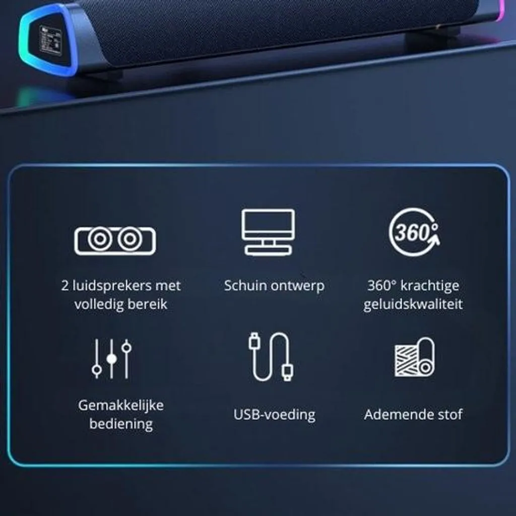 Barre de son PC à éclairage RGB et son surround effet cinéma coloris gris