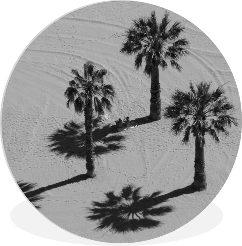 MuchoWow Rundes Wandbild - Runde Bilder Palmen am Strand von Teneriffa - Schwarz und weiß Ø 90 cm Kreis Wanddekoration Kunststoff - Wandkreis -...