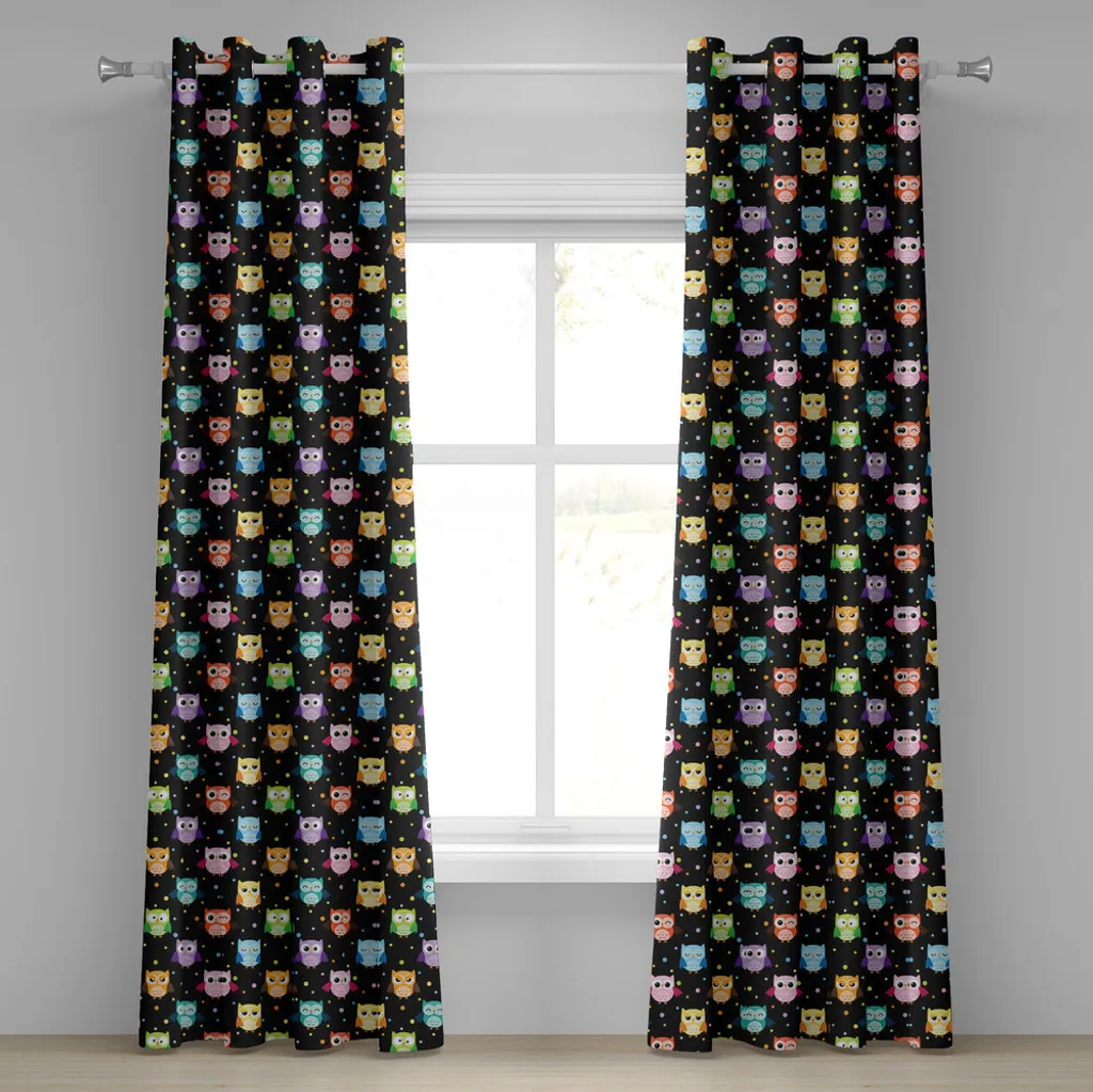 Rideaux de chambre enfant hiboux multicolores 280x245 cm déco oiseaux