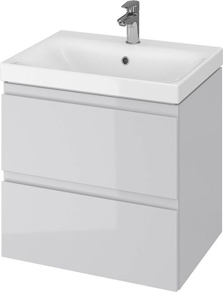 BADLAND Badmöbel Set badezimmerschrank mit Keramikwaschbecken, 2-Schubladen MODUO 60 Grau