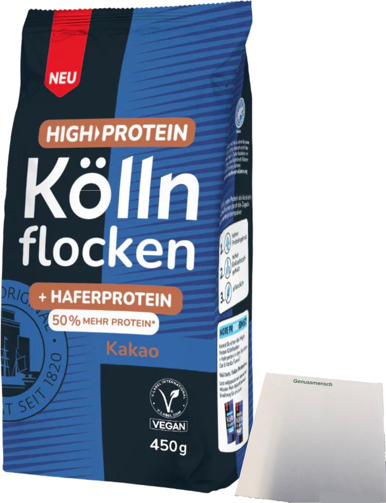 Kölln High Protein Köllnflocken Kakao (450g Beutel) + usy Block