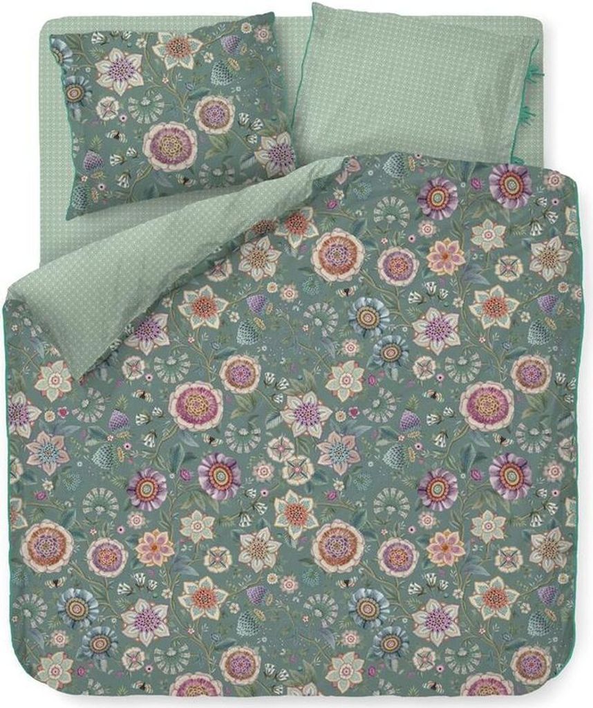 Pip Studio Bettwäsche Viva Las Flores Green Perkal 200 cm x 200 cm