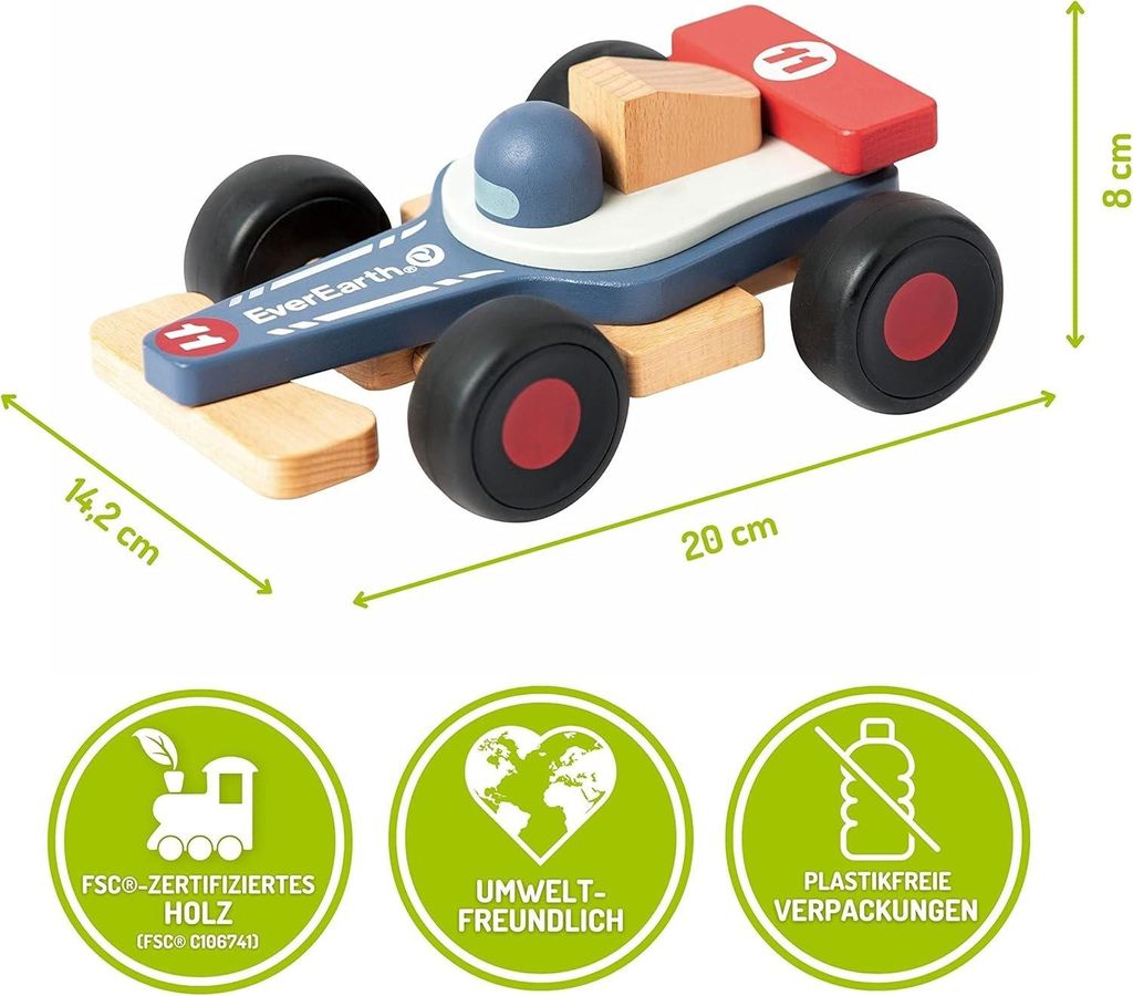 EverEarth Holzrennauto – Spielzeugauto aus Holz für rasanten Spielspaß - EE33796