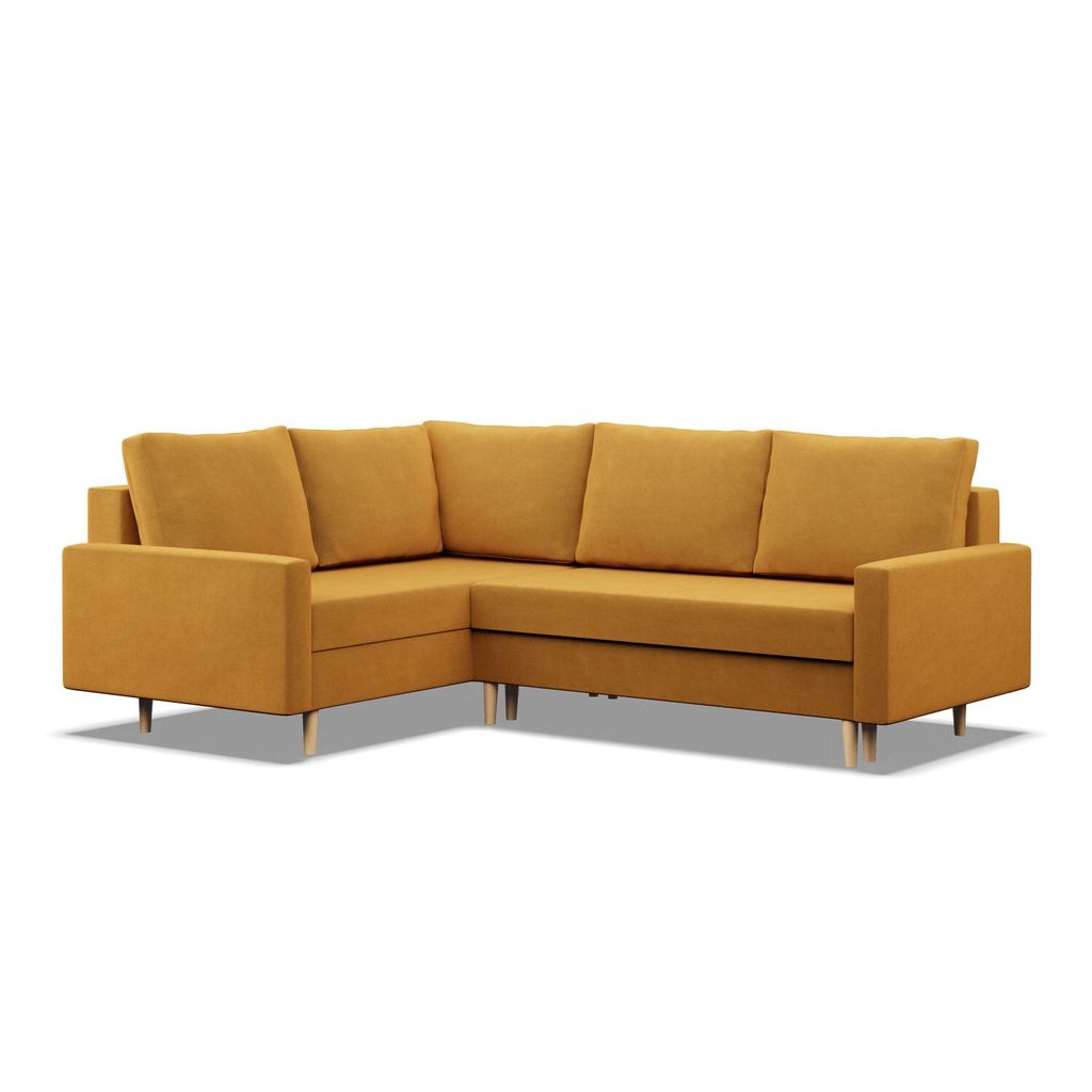 Links Ecksofa mit Schlaffunktion, Wendekissen, Gelb
