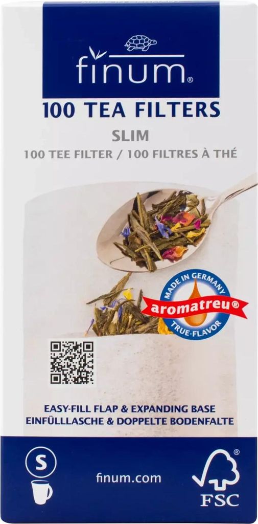 Finum - Teefilter Größe S 100 Stück – Biologisch abbaubare Papierfilter – Perfekt für losen Tee ohne Rückstände – – 7,5 x 15,5 cm