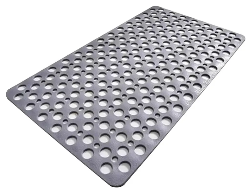 Tapis de bain gris antidérapant avec trous d'évacuation - 75 x 43 cm