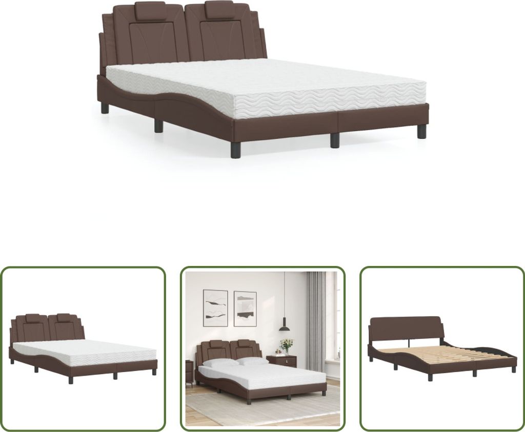 The Living Store Bett mit Matratze Braun 120x200 cm Kunstleder