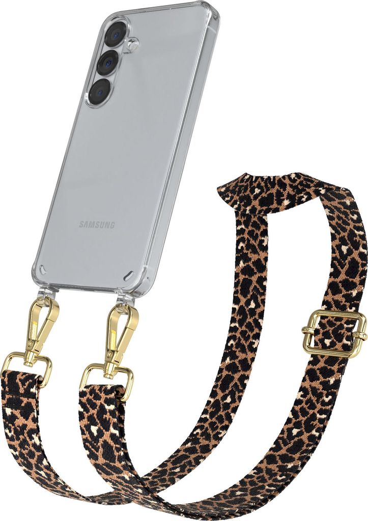 Samsung Galaxy S25 / S24 Chain Eyelets Slim Neck Strap Set Leo Style 13 Black/Brown 02 Metall Gold