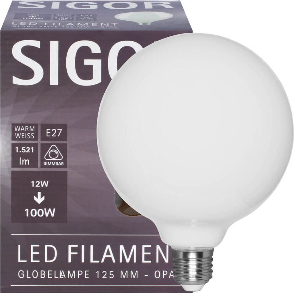 SIGOR 11W Globe 125mm Filament opal E27 1521lm 2700K Produktbild 