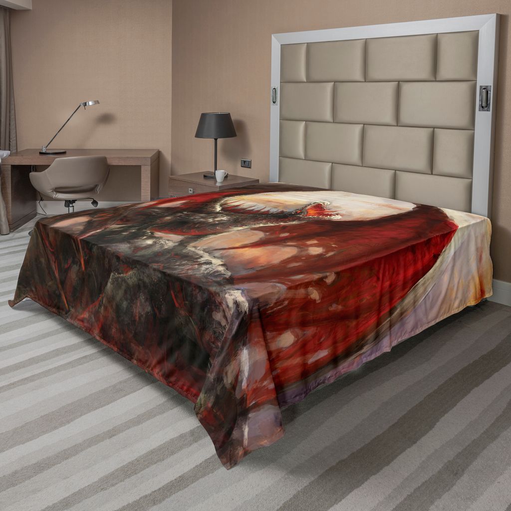 ABAKUHAUS Fantasy World Bettlaken, Majestätischer Drache, Der Auf Feuer Speienden Geschöpf Druck Stillsteht, weiches bequemes oberes Bettlaken f...