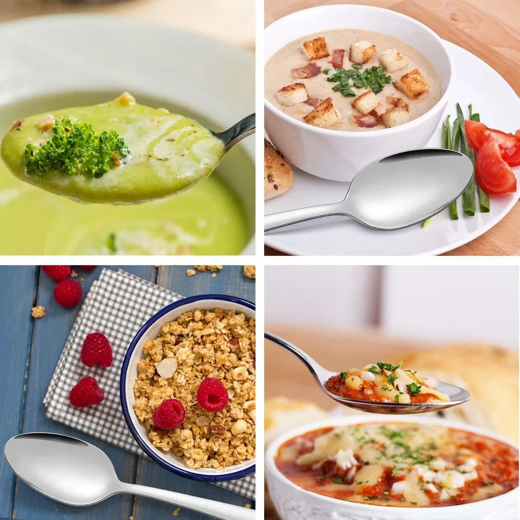 10/1PCS Cucchiaio da zuppa in acciaio inossidabile Cucchiaio da dessert in argento Posate Zuppa di riso Cucchiai da pranzo Cucina di casa Stoviglie Utensile da cucina  15