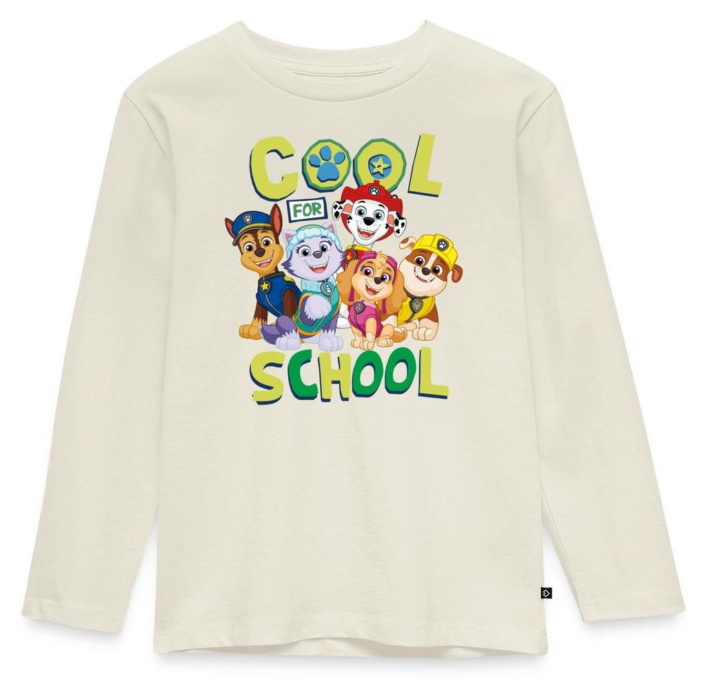 Spreadshirt Paw Patrol Hauptcharaktere Cool For School Kinder Premium Langarmshirt, 98/104 (2 Jahre), Naturweiß