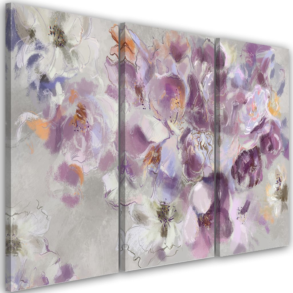 Triptychon auf leinwand schwertlilienblüte 150x100 cm Feeby rosa wandbild bereit zum aufhängen
