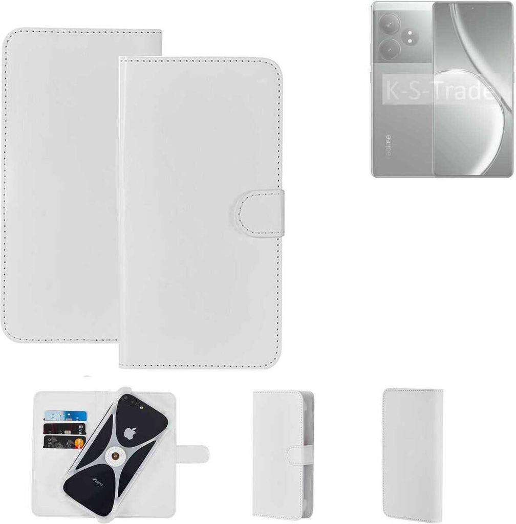 K-S-Trade Handy Hülle Schutz Hülle kompatibel mit Realme GT 6T Cover Case Bookstyle Bumper weiß 1x