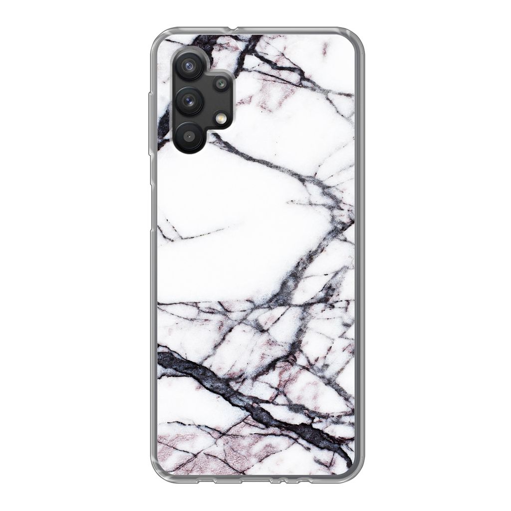 MuchoWow Handyhülle Schutzhülle Hülle für Samsung Galaxy A32 5G Marmor - Weiß - Stein Silikon Softcase Handy Hülle - Softcase