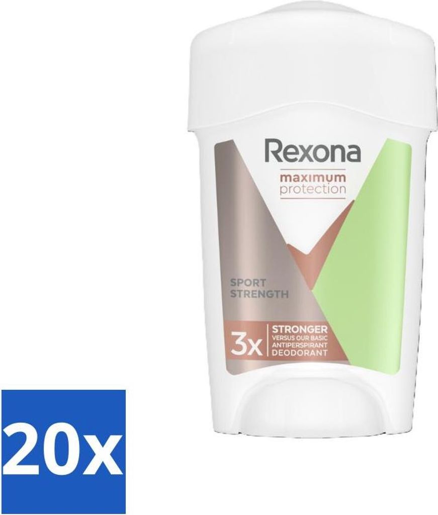 Rexona Women - Deodorant Creme Stick - Maximaler Schutz Sport Strength - Extra Stark - 45 ml - Vorteilspack - 20 Stücke