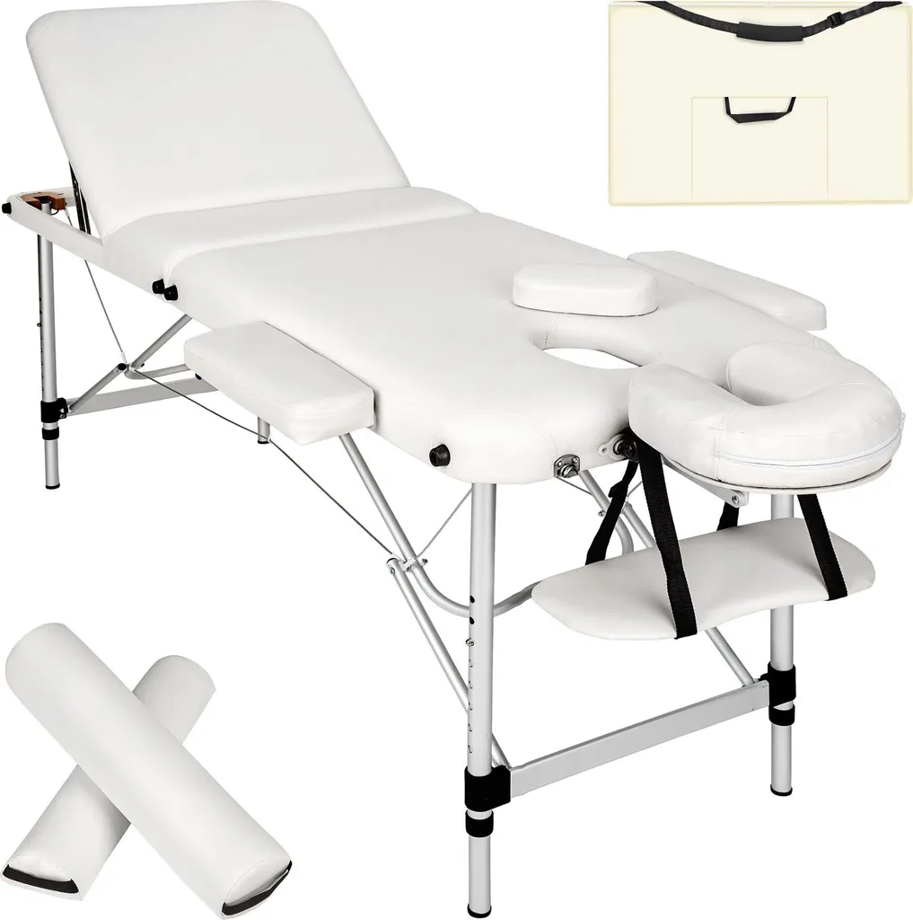 Table de massage pliante et légère en alu blanc avec accessoires