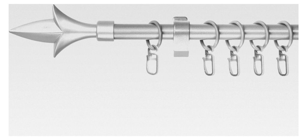 Gardinenstange Lilie, 16 mm, ausziehbar, 1-läufig, 130-240 cm Länge, mit Wandhaltern und Ringen mit Faltenleghaken in Silber