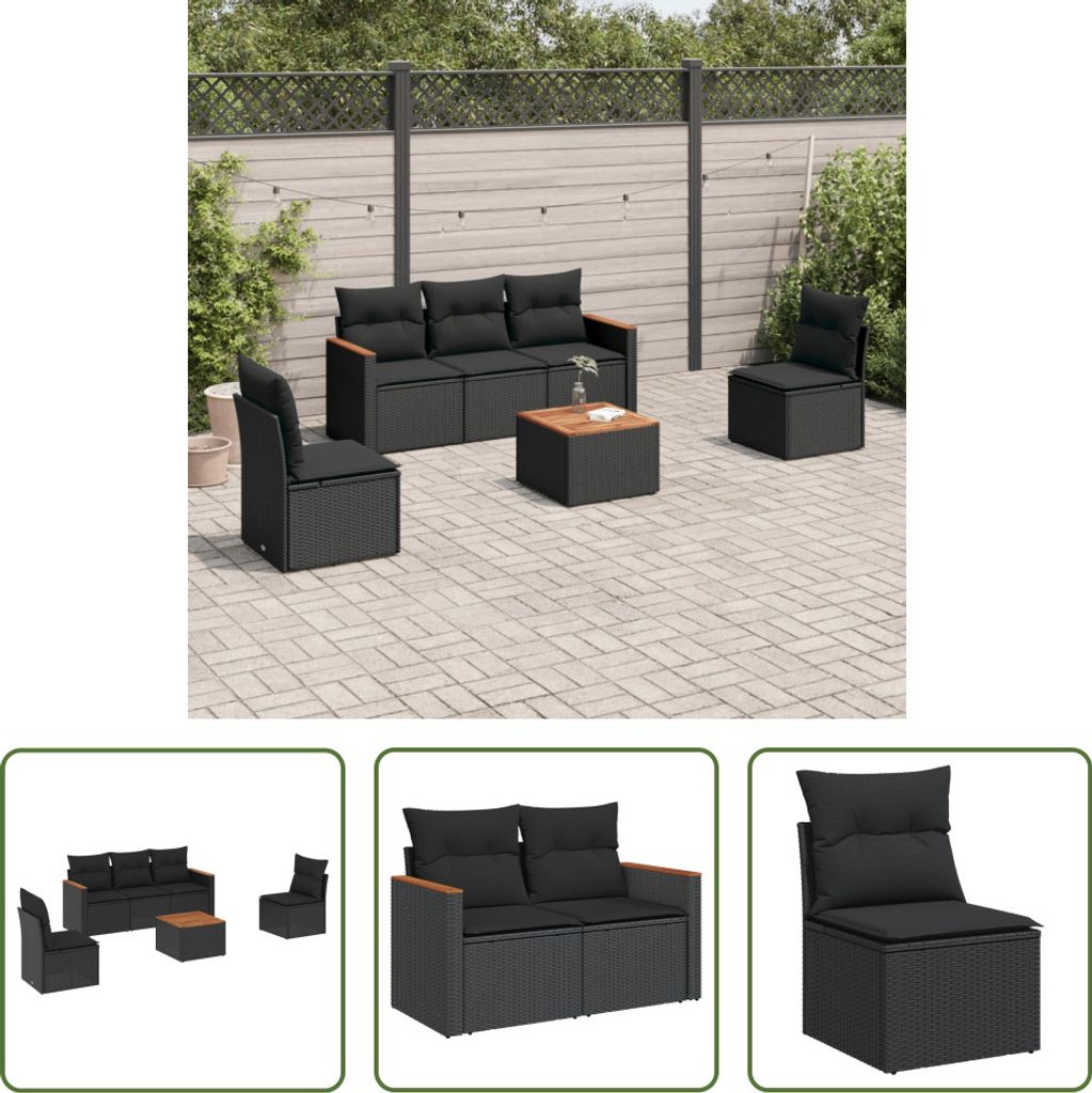 The Living Store 6-tlg. Garten-Sofagarnitur mit Kissen Schwarz Poly Rattan