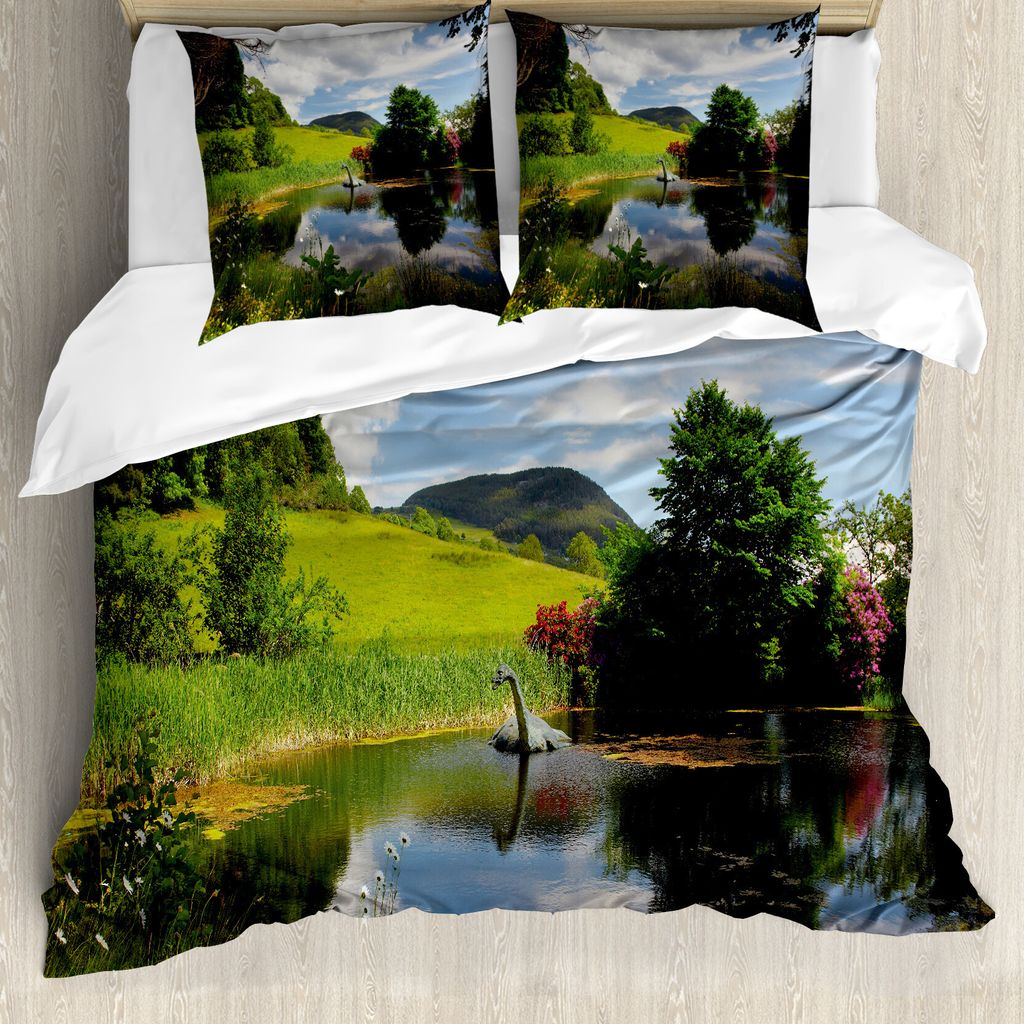 ABAKUHAUS Natur Bettbezug, See von Wiese Rural, Milbensicher Allergiker geeignet mit Kissenbezügen, 155 cm x 220 cm - 80 x 80 cm, Mehrfarbig
