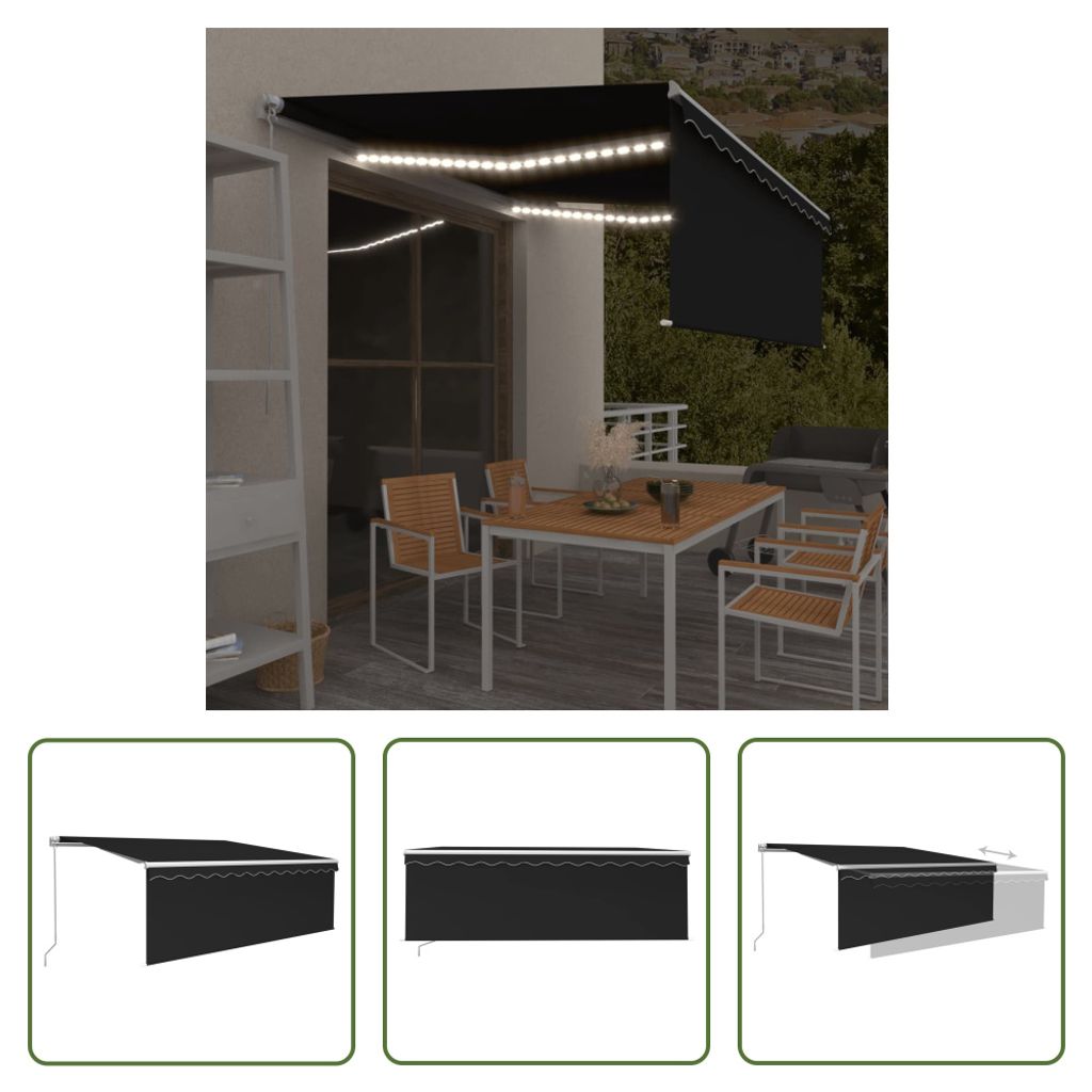The Living Store Markise Manuell Einziehbar mit Rollo & LED 4,5x3 m Anthrazit