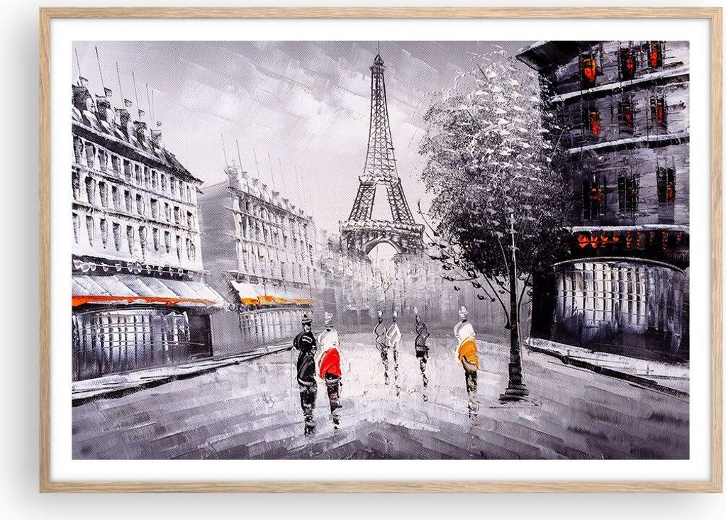 Gerahmtes Poster - Rahmen in heller Eiche - Architektur Paris Eiffle Frankreich - 100x70 cm - Wand Bild - Wanddeko - Wandbilder - Wandposter - Bild...