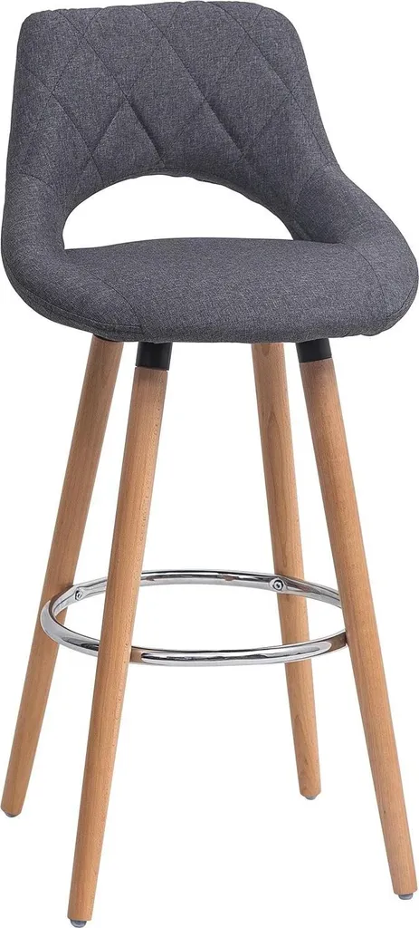 Tabouret de bar lounge en lin gris foncé et pieds en hêtre massif