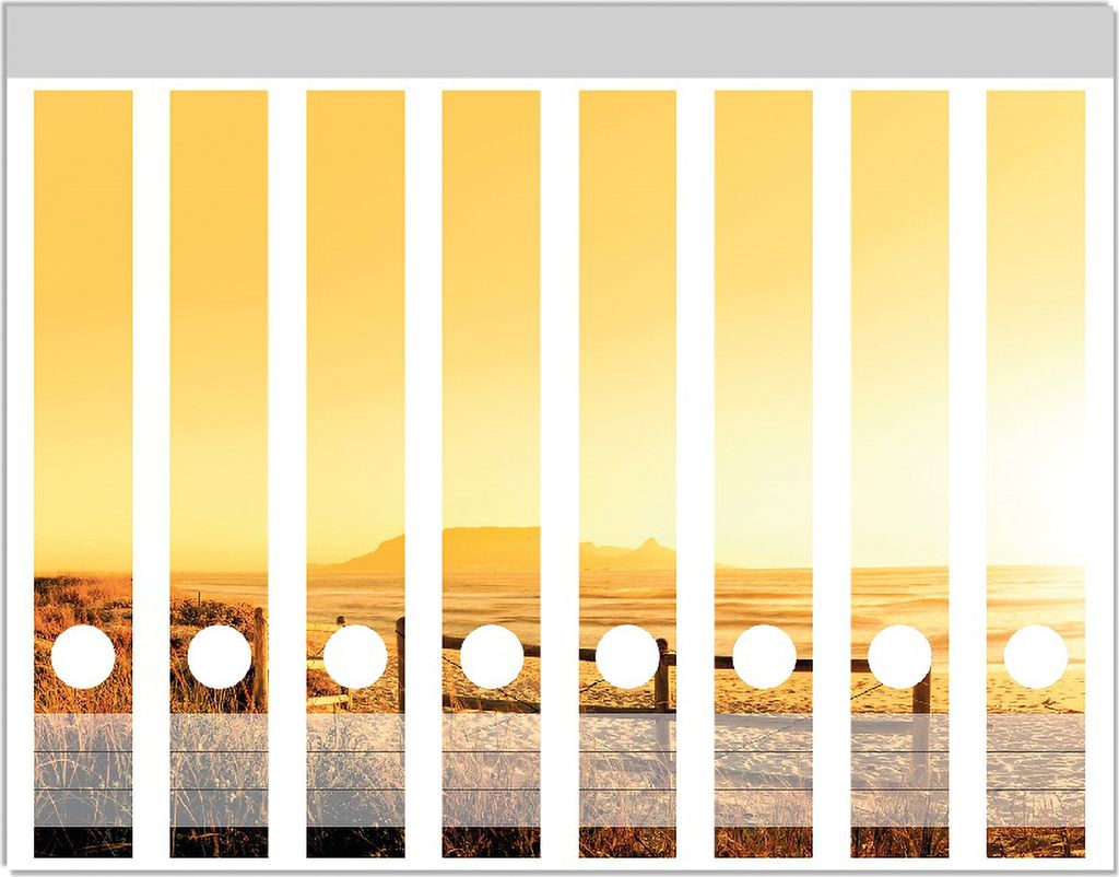 Wallario Ordnerrücken Sticker, selbstklebend für schmale Ordner, 8 Stück, Motiv Strand in Südafrika I - Himmel in orange