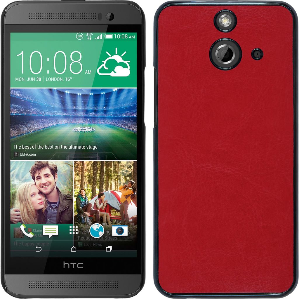 PhoneNatic Case kompatibel mit HTC One E8 - Hülle rot Lederoptik Hard-case + 2 Schutzfolien