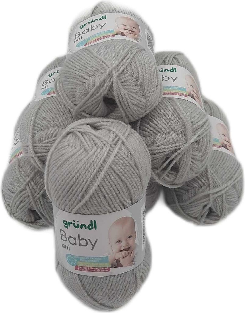 Gründl Baby uni Strickgarn/Häkelgarn ( e Baby Wolle, strapazierfähig und pflegeleicht, 70% Polyacryl 30% Polyamid, 10 x 50 g / 150 m), hellgrau