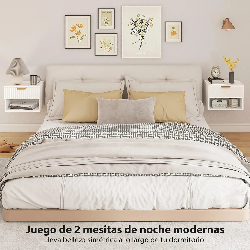 Chevet suspendu blanc lot de 2 gain de place pour chambre étroite et zen - 4
