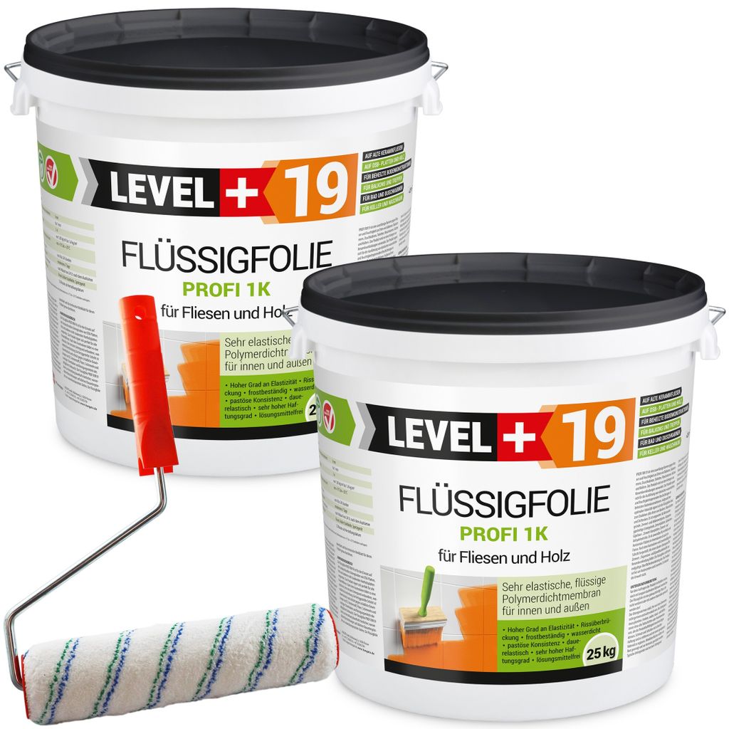 Flüssigfolie 50kg Profi Abdichtung Innen Außen Fliesen Holz+Farbroller 25cm RM19